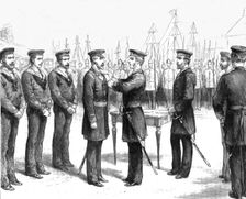 'Presentation of the Albert Medal to Mr. John Barber, by Admiral Sir William Dowell... 1890. Creator: Unknown
