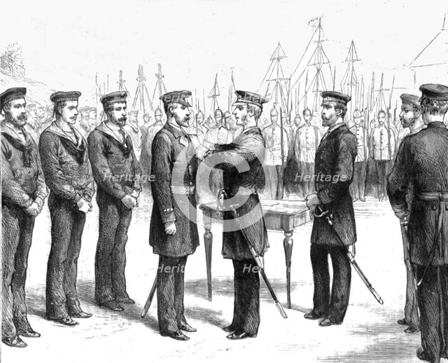 ''Presentation of the Albert Medal to Mr. John Barber, by Admiral Sir William Dowell...', 1890. Creator: Unknown.