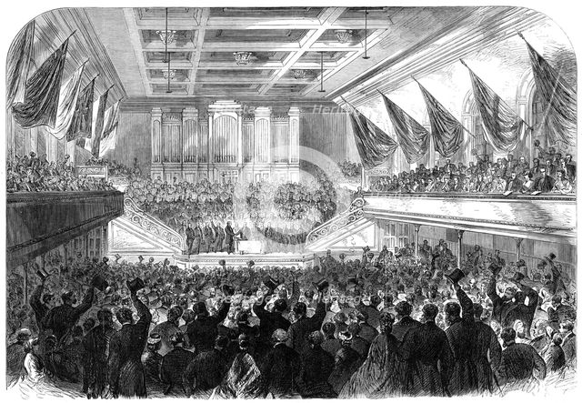 Presentation of the Freedom of the City of Glasgow to the Rt. Hon. W.E. Gladstone...City Hall, 1865. Creator: Unknown.
