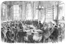 Presentation of the Loyal Irish Address to Mr. Gathorne Hardy, at the Home Office, 1868. Creator: Unknown