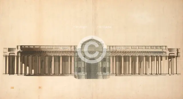Presentation drawing of the Great Gate and Colonnade, Burlington House, Piccadilly..., c1782. Creator: George Meredith.