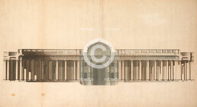 Presentation drawing of the Great Gate and Colonnade, Burlington House, Piccadilly..., c1782. Creator: George Meredith.