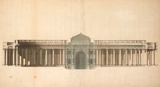 Presentation drawing of the Great Gate and Colonnade, Burlington House, Piccadilly..., c1782. Creator: George Meredith