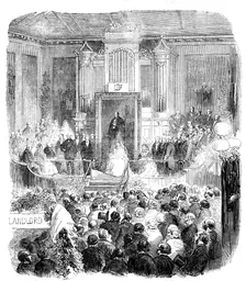 Presentation to Viscountess Dungannon, in Victoria Hall, Belfast - from a photograph by Glyde, of Be Creator: Unknown
