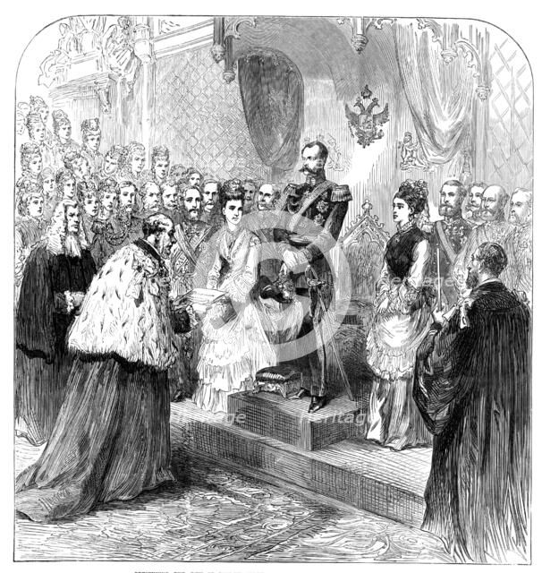 Presenting the City of London Address to the Emperor of Russia at Guildhall, 1874. Creator: Unknown.