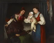 Presenting the Baby, 1875. Creator: Adolf von Becker