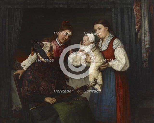 Presenting the Baby, 1875. Creator: Adolf von Becker.