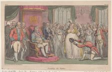 Presenting the Trophies, from "The Military Adventures of Johnny Newcome", 1815., 1815. Creator: Thomas Rowlandson