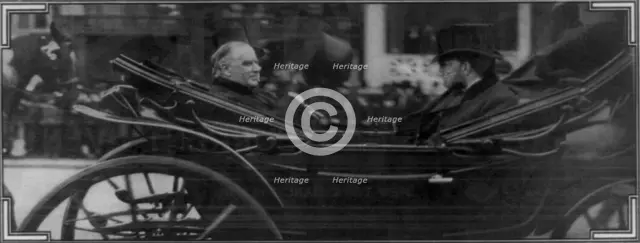 President McKinley riding in the procession, accompanied by Senator Hanna...c1901. Creator: Frederick Palmer.