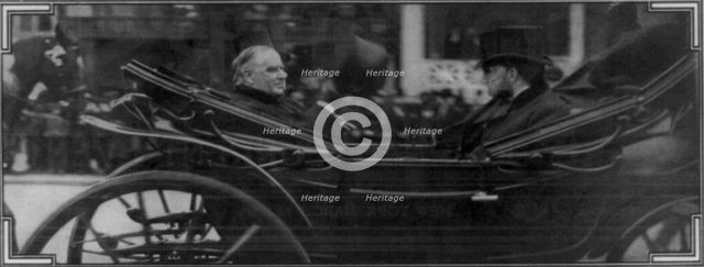President McKinley riding in the procession, accompanied by Senator Hanna...c1901. Creator: Frederick Palmer.