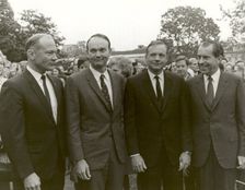 President Nixon meets the Apollo 11 astronauts on the lawn of the White House. Creator: Unknown