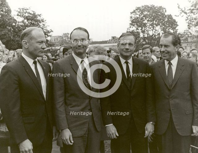 President Nixon meets the Apollo 11 astronauts on the lawn of the White House. Creator: Unknown.