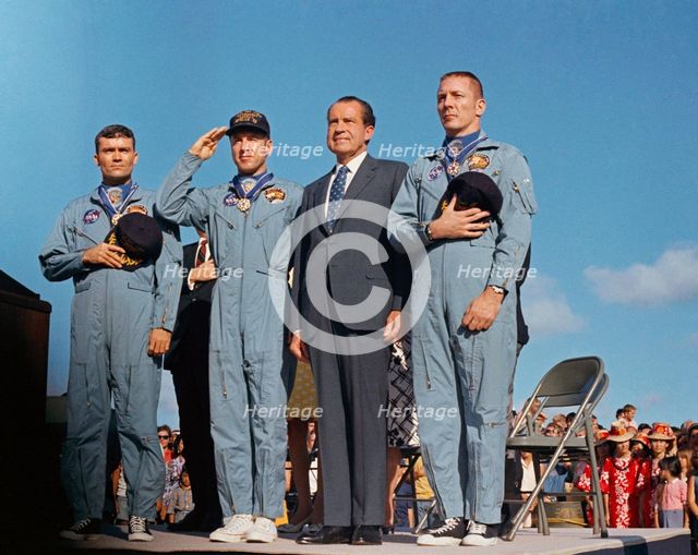 President Nixon and Apollo 13 crewmen at Hickam Air Force Base, Hawaii, USA, 18 April 1970 Creator: NASA.