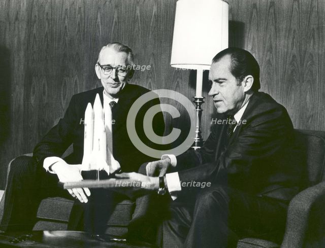 President Nixon and James Fletcher Discuss the Space Shuttle , 1972. Creator: NASA.