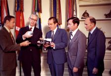 President Nixon with Dr. James Fletcher and Apollo 16 Astronauts, 1972. Creator: NASA
