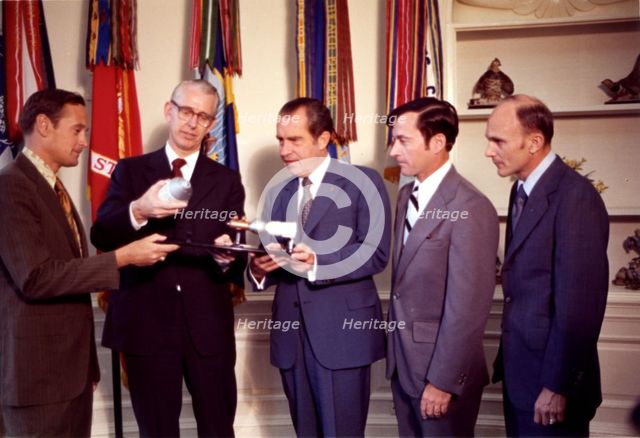 President Nixon with Dr. James Fletcher and Apollo 16 Astronauts, 1972. Creator: NASA.