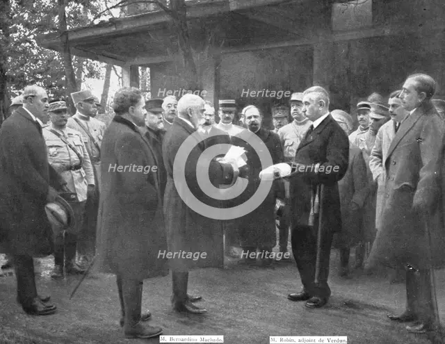 President of the Portuguese Republic on the front; On October 18, 1917, Mr. Machado..., 1917. Creator: Unknown.
