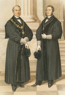 President of the Supreme Court of Justice (left) and Judge of Hearing (right), 1865. Creator: Unknown