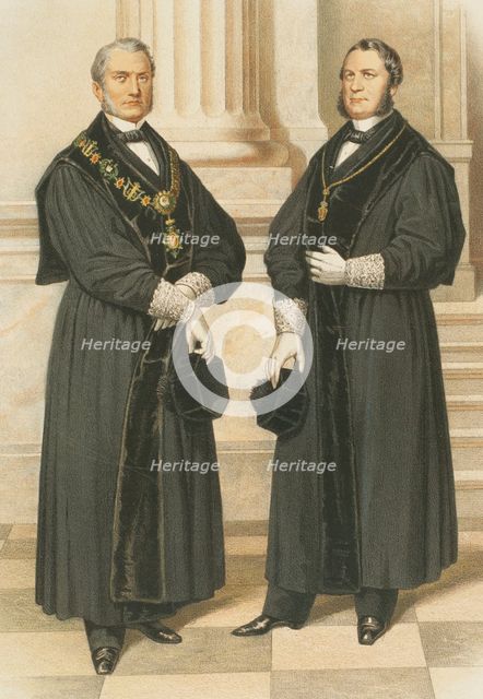 President of the Supreme Court of Justice (left) and Judge of Hearing (right), 1865.  Creator: Unknown.