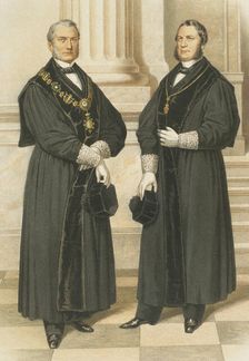 President of the Supreme Court of Justice (left) and Judge of Hearing (right), 1865. Creator: Unknown