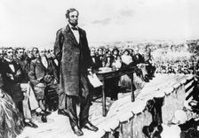 President Abraham Lincoln delivering his Gettysburg Address, 1863. Creator: Unknown