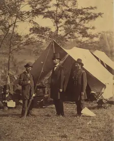 [President Abraham Lincoln, Major General John A. McClernand (right), and E. J...., October 4, 1862. Creator: Alexander Gardner