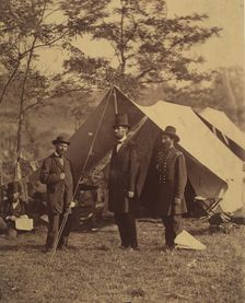 [President Abraham Lincoln, Major General John A. McClernand (right), and E. J...., October 4, 1862. Creator: Alexander Gardner