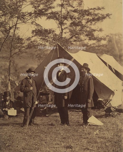 [President Abraham Lincoln, Major General John A. McClernand (right), and E. J...., October 4, 1862. Creator: Alexander Gardner.