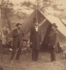 [President Abraham Lincoln, Major General John A. McClernand (right), and E. J...., October 3, 1862. Creator: Alexander Gardner