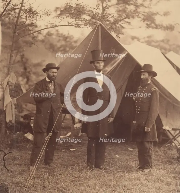[President Abraham Lincoln, Major General John A. McClernand (right), and E. J...., October 3, 1862. Creator: Alexander Gardner.
