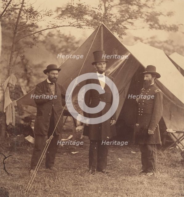 [President Abraham Lincoln, Major General John A. McClernand (right), and E. J...., October 3, 1862. Creator: Alexander Gardner.