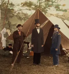 [President Abraham Lincoln, Major General John A. McClernand (right), and E. J...., October 3, 1862. Creator: Alexander Gardner