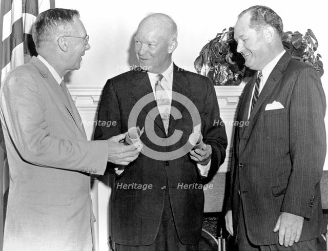 President Eisenhower with Hugh Dryden and T. Keith Glennan, August 19, USA, 1958. Creator: NASA.