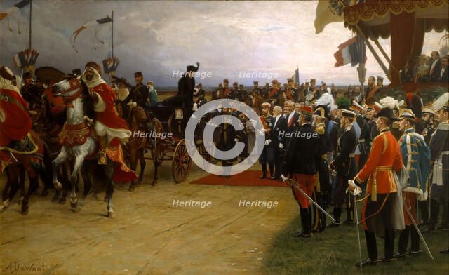 President Emile Loubet Welcoming Tsar Nicolas II and Tsarina Alexandra to the Manoeuvres at Betheny, Artist: Dawant (1852-1923)