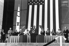 President George Bush and Apollo 11 Astronauts, Washington D.C., USA, 1989. Creator: NASA