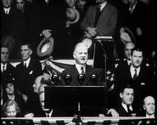 President Herbert Hoover Addressing Masses of His Supporters in a Large Conference Centre, 1932. Creator: British Pathe Ltd