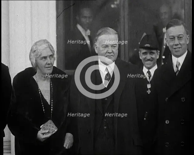 President Herbert Hoover and Lou Henry Hoover Leaving a Building, 1932. Creator: British Pathe Ltd.