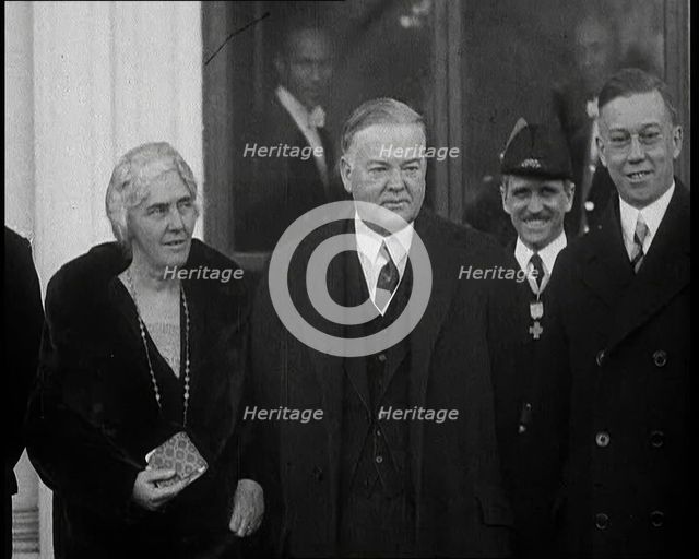 President Herbert Hoover and Lou Henry Hoover Leaving a Building, 1932. Creator: British Pathe Ltd.