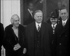 President Herbert Hoover and Lou Henry Hoover Leaving a Building, 1932. Creator: British Pathe Ltd