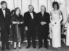 President John F. Kennedy, Nikita Khruschev and their wives, Schonbrunn Palace, Austria, 1961. Creator: Unknown