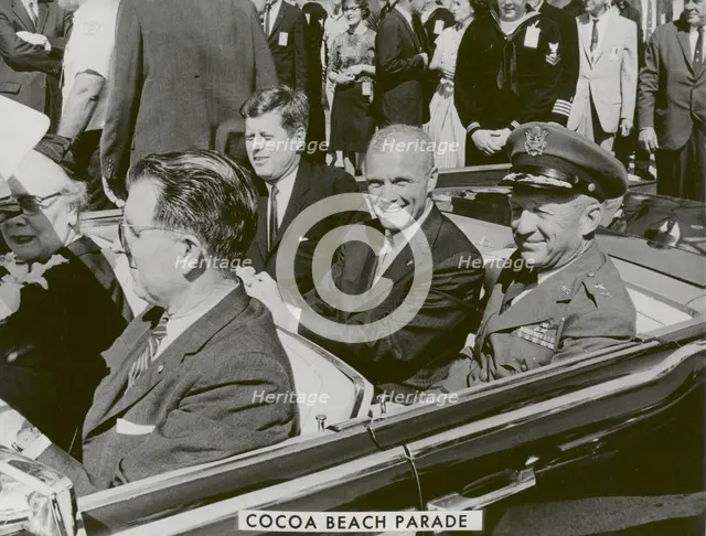 President John F. Kennedy, John Glenn and General Davis in Cocoa Beach Parade, 1962.  Creator: NASA.