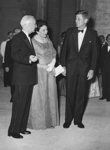 President John F. Kennedy with Italian president Antonio Segni and his wife, Rome, 1963. Creator: Unknown