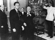 President John F. Kennedy with Italian president Antonio Segni, Quirinale Palace, Rome, 1963