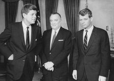 President John F. Kennedy with J Edgar Hoover and Robert F. Kennedy, c1960s. Creator: Unknown
