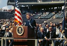 President Kennedy makes his We choose to go to the Moon speech, Rice University, 1962. Creator: NASA