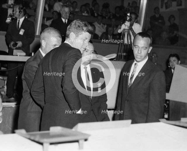 President Kennedy tours Mercury Control Center, Cape Canaveral, Florida, USA, 1962. Creator: NASA.