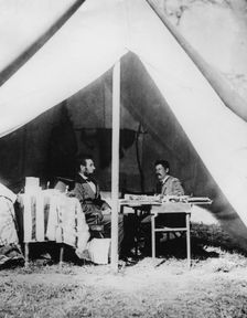 President Lincoln in General McClellan's tent after the Battle of Antietam, 1862. Creator: Unknown