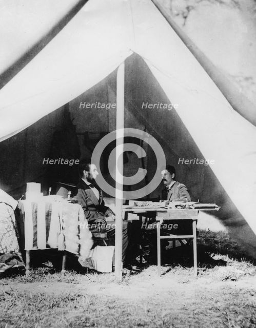 President Lincoln in General McClellan's tent after the Battle of Antietam, 1862. Creator: Unknown.