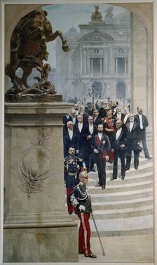 President Sadi Carnot surrounded by personalities from the Third Republic, in front..., c1889. Creators: Alfred Stevens, Henri Gervex