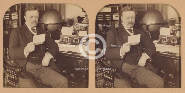 President Theodore Roosevelt at his desk in the White House, Washington, D.C., U.S.A., 1903. Creator: RY Young.